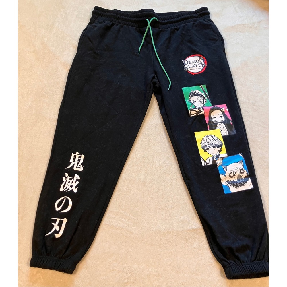 Demon Slayer Sweatpants Mens XXL Black Graphic Joggers Kimetsu no Yaiba